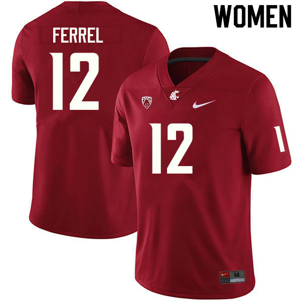 Women #12 Robert Ferrel Washington State Cougars College Football Jerseys Sale-Crimson